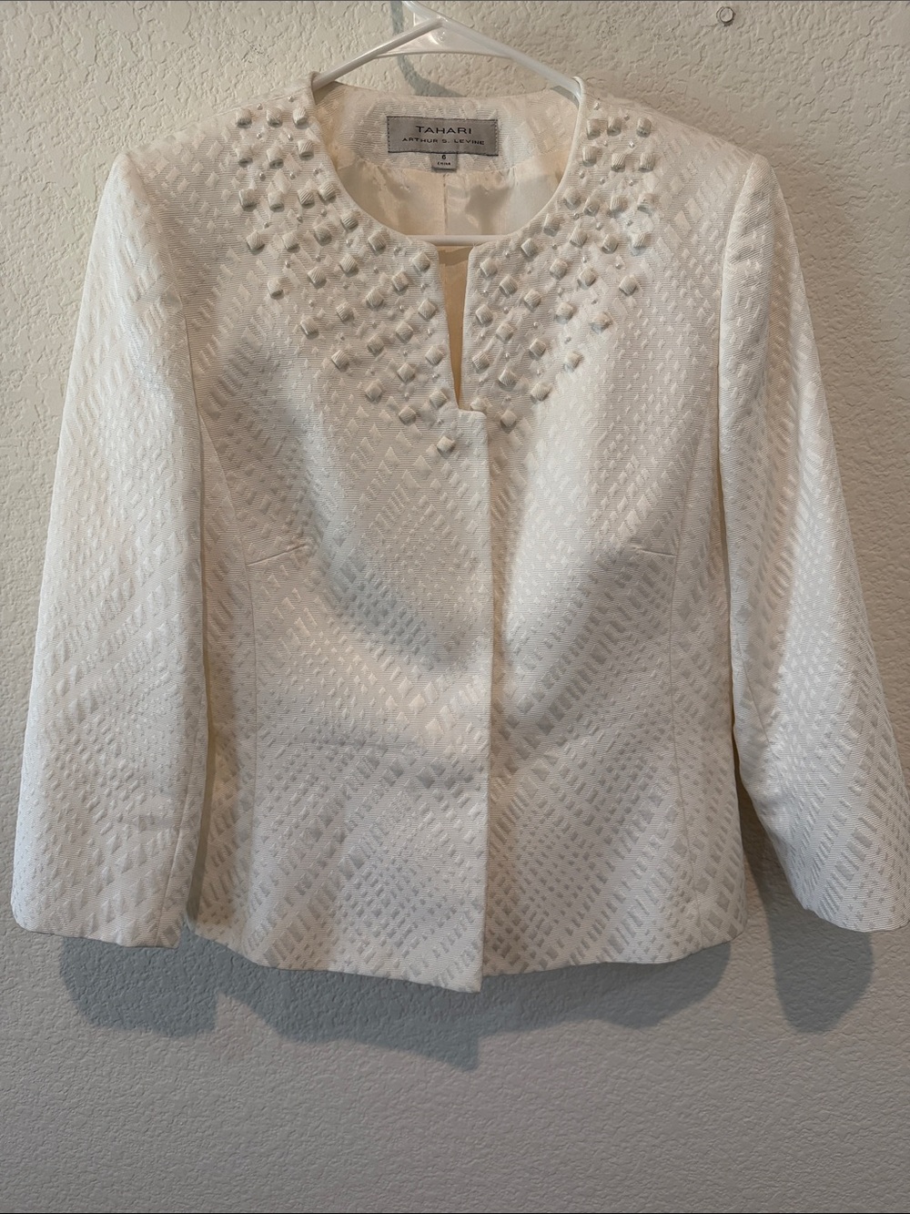 Tahari OfWhite Embellished Textured Jacket